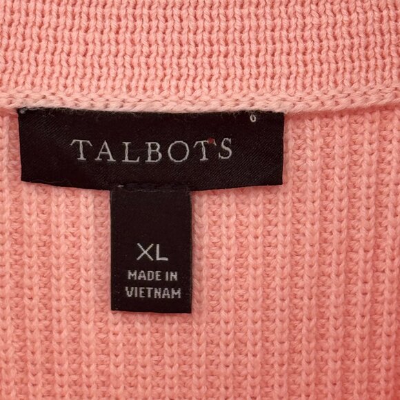 Talbots Womens Pink Ribbed Knit Sweater size XL Cotton Long Sleeve Crew Neck - Picture 2 of 12